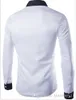 Men's Dress Shirts Fashion Men Shirt Black White Long-Sleeves Tops Three Buckle Design Simple Color Mens Slim236t