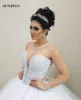 Luxo strass frisada vestidos de casamento 2019 mangas compridas vestido de baile vestido de noiva faísca lantejoulas tule vestido marrom vestidos de matrimoni