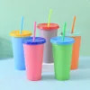 Temperature Color Changing Cold Cup Summer Drink Water Bottle Reusable Plastic Tumbler with Lids Straws OOA8074