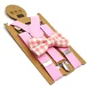 Mode Barn Boys Party Suspender Girls Smooth Spänne Elastiska Suspender Barn Y-Form Justerbara Bälten + Plaid Bows Slips 2PCS sätter Y2586