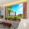 Plat chinois sans couture grand fond mural TV mur salon canapé papier peint, paysage naturel, arbres, ciel bleu