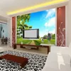 Dish Chinese seamless large mural background TV wall living room sofa wallpaper, natural scenery, trees, blue sky