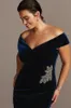 Navy Blue Mermaid Fluwelen Avondjurken van de Schouder Beaded Side Split Prom Toga Vloerlengte Plus Size Formele Jurk