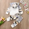 0-24months Casual stroje 2 Sztuk Maluch Nowy Born Baby Boy Girls Unisex Zestaw Odzież Z Kapturem Bluza Topy + Spodnie Drukowane Ubrania