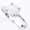 Großhandel Urlaub Schmuck Geschenk Runde weiße Feueropal Edelsteine 925 Sterling Silber Mode Frau Solitär Ring US-Größe 7-8