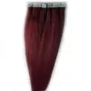 grade 7a unprocessed Malaysian straight hair #99J Red Wine Tape in human hair extensions PU skin weft tape in remy hair extensions 100g