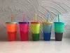 5pcs Los 24oz Farbwechsel Tumbler 510 ml Plastikmagie Tassen PP Thermochrom Kaffeetasse mit Deckel Stroh Temperatur kaltes Wasser B6428270