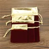 50 stks / partij fluwelen tas met gouden rand pakket tassen 7x9cm 10x12cm 12x15cm organza trekkoord geschenk tassen bruiloft sieraden pouches