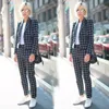New Plaid Check 2 Pieces Light Blue Mother of the Bride Suits Women Ladies Plus Size Office Tuxedos Formal Work Wear For Wedding