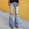 Jeans a gamba larga a vita alta Pantaloni in denim elasticizzato moda donna Jeans strappati a zampa di elefante per donna Pantalon Ropa Mujer Verano 2020