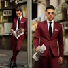 Mode Burgundig brudgum Tuxedos Vacker Notch Lapel Män Formell Suits Business Men Wear Wedding Prom Dinner Passar (Jacka + Byxor + Tie) 2161