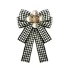 Frauen Große Schleife Plaid Fliege Brosche mit Vintage Kreuz Zubehör Band Schleife Brosche Anzug Anstecknadel für Geschenk Party