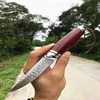 Top Quality Straight Faca VG10 Damasco Steel Blade Rosewood + Aços inoxidáveis ​​Cabeça de cabeça com bainha de couro