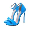 Hot Sale-Plus Storlek 35 till 40 41 42 Luxury Blue Ankel Strap Heels Open Toe Stiletto Heels Prom Party Bröllopskor Komma med Box
