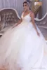 Princess Sexig romantisk spetsbollklänningsklänningar Appliced ​​Spaghetti V Neck Applique Backless Plus Size Wedding Dress Brudklänningar S