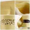 100pcs Kraft Paper Stand Up Zipper Pouch Bag con finestra richiudibile chiusura a zip chiusura a caldo per imballaggio alimentare CALDO