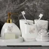 6 pièces/ensemble feuilles d'or céramique salle de bain accessoires ensemble distributeur de savon/porte-brosse à dents/gobelet/porte-savon produits de salle de bain