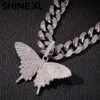 Iced Out Tier großer Schmetterling Anhänger Halskette Silber blau plattiert Herren Hip Hop Bling Schmuck Geschenk Großhandel