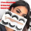 3 par 6d mink hår falska ögonfransar med rostfritt stål tweezer crisscross naturliga makeup ögonfransar blandade stil fluffiga ögonfransar