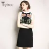 Trytree mujer primavera verano vestido bordado Vintage vestido de mariposa O-cuello poliéster camisa Kyliejenner una línea de vestidos Y19052901