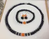 Perle de culture d'Akoya noire/bracelets de jade orange ensemble de boucles d'oreilles sans boîte