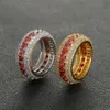 Taille 7-12 Hip Hop 5 Rangées Zircon Cubique Rouge Grande Bague Or Argent Couleurs pour Hommes Bagues