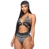 Sexy Four Pieces Bikini Set Long Sleeve Bikini Cover Up Swimwear Women Swimsuit Print Bathing Suit Beachwear Swimming Suit