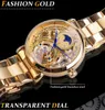 FORSINING Top Brand Luxury Vine Auto Mechanical Watch Men Stainless Steel Band Sun Moon Display Golden Skeleton Wristwatches SLZe1646809239