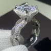 Taille des États-Unis 5-10 Hip Hop Vintage Bijoux de mode 925 Sterling Argent Couple Couple Anneaux Princesse Coupée Blanc Topaz CZ Diamond Bague de mariée