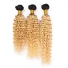 1B 613 Ombre Blond Human Hair Bundles głębokie fala Brazylijskie wiązki ciemne korzenie platynowe blondynki Kuronowe przedłużanie włosów dziewiczych 3PCS lO4178343