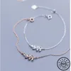 Mode authentique 925 en argent sterling forme de feuille avec pierre CZ couleur or rose plaqué chaîne main charme bracelet en zircon pour les femmes 1038272