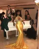 Sexig afrikansk nigeriansk gul sjöjungfrun kväll klänning juvel nacke backless sweep train pleats pärlor sequined prom formella klänningar robe de soirée