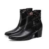 Outono-Inverno Couro Homens Botas Zipper Floral Homens de impressão High Heel Botas Partido Prom Botas vestido formal Plus Size