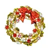 2 Inch Gold Plated Multicolored Enamel Leaf Flower Wreath Brooch with Red Bow Christmas Gift for friends