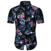 اللون الصيف رجل قصير الأكمام قمصان هاواي القطن عارضة الأزهار موجة الأزياء الملابس العادية