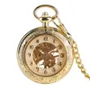 Antik Klassisk Lyx Gyllene Handupprullande Mekanisk Fickur Herr Dam Skeletturtavlor Klockor Hänge Kedjeklocka reloj de bolsillo
