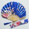 Free Shipping 100pcs Personalized Cherry Blossom Design Round Cloth Folding Hand Fan with Gift bag Wedding Gifts SN2404