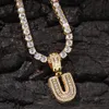 Nya killar guld bling bling fyrkantig kubik zirkoniumbok brev anpassade namn hängande halsband iced ut diamant hip hop smycken gåva för män kvinnor