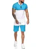 Mens Sweat Suits 2 Piece Outfit Tracksuit Sport Sets Man Patchwork Short Sleeve T Shirt + Pants Summer Casual Fitness Sportwear1