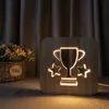 Wooden Trophy Night Lights LED Hollowed-out Wood Night Lamp Warm White Bedroom Bedside Light Gift 3D Nightlight