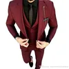 Neue Ankunft Bräutigam Smoking One Button Burgund Spitze Revers Trauzeugen Hochzeit Herren Blazer Party Anzüge (Jacke + Hose + weste + Krawatte) J731