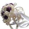 Ivory Silk Satin Rose Wedding Flower Buquets Multi Purple Królewskie Niebieskie Ślubne Kwiaty Ślubne Dla Druhna Diamentowe Perły Kryształowa Dekoracji 2022