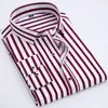 2019 Mäns Business Casual Long-Sleeved Classic Striped Men's Social Dress Shirt Röd och Blå Stor Storlek M-4 XL