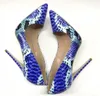 Hot Sale- Snake Printed Blue women shoes high heel 12cm/10cm/8cm party shoes for women high heel pumps size 12 42 43 44 45