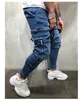 Man Cowboy Lining Leisure Sports Pants Upon Multi-pocket Biker Streetwear Slim Elastic Joggers Soild Color Trousers