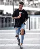 Fashion- Jeans Male Distressed Denim Skinny Washed Big Hole Ripped Jeans Zipper Jeans Pants OOA7008