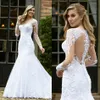 Modest Long Sleeve Mermaid Wedding Dresses V Neck Lace Appliqued Beads Sweep Train Nova Noiva Custom Made Bridal Gowns