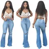 Kadınlar Çizgili Flare Jeans Pantolon Yırtık Delik İnce Seksi Vintage Bootcut Geniş Bacak Alevli Kot Ofis Lady Bell Bottoms Denim Pants Ljja3038