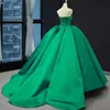 Hunter Yeşil Saten Balo Gelinlik Modelleri V yaka Cupcake Etek Princess Abiye Giyim Resmi elbise Homecoming Parti Elbise Uzun Ucuz Dantel-up