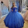 Moda królewska niebieska księżniczka quinceanera sukienki koronkowe aplikacje z koralikami kochanie koronkowa gorset